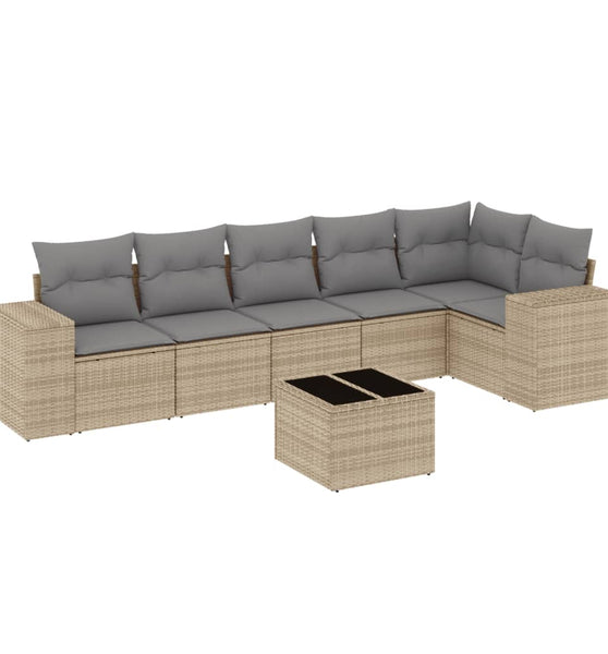 7-tlg. Garten-Sofagarnitur mit Kissen Beige Poly Rattan