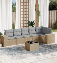 7-tlg. Garten-Sofagarnitur mit Kissen Beige Poly Rattan