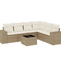 7-tlg. Garten-Sofagarnitur mit Kissen Beige Poly Rattan