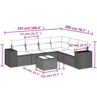 7-tlg. Garten-Sofagarnitur mit Kissen Beige Poly Rattan