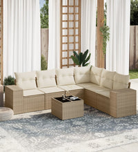 7-tlg. Garten-Sofagarnitur mit Kissen Beige Poly Rattan