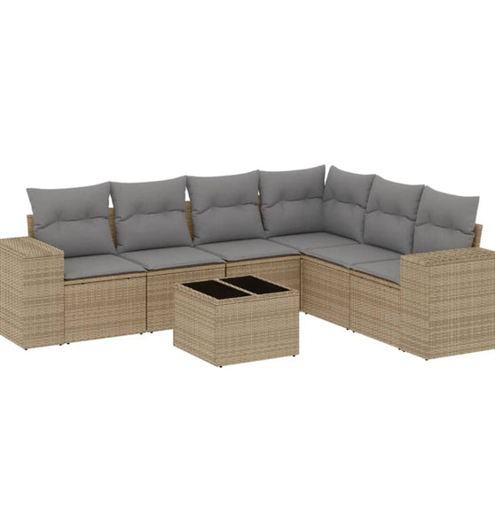 7-tlg. Garten-Sofagarnitur mit Kissen Beige Poly Rattan