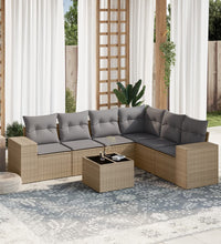 7-tlg. Garten-Sofagarnitur mit Kissen Beige Poly Rattan