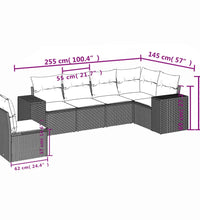 6-tlg. Garten-Sofagarnitur mit Kissen Braun Poly Rattan