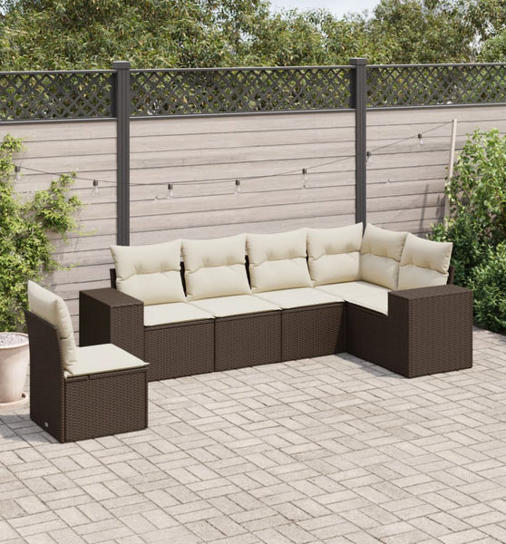 6-tlg. Garten-Sofagarnitur mit Kissen Braun Poly Rattan