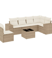 7-tlg. Garten-Sofagarnitur mit Kissen Beige Poly Rattan