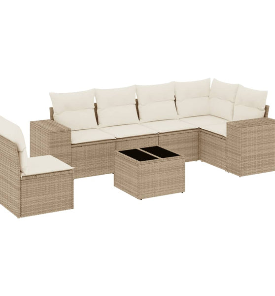 7-tlg. Garten-Sofagarnitur mit Kissen Beige Poly Rattan