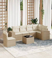 7-tlg. Garten-Sofagarnitur mit Kissen Beige Poly Rattan