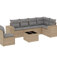 7-tlg. Garten-Sofagarnitur mit Kissen Beige Poly Rattan