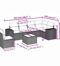 7-tlg. Garten-Sofagarnitur mit Kissen Beige Poly Rattan