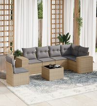 7-tlg. Garten-Sofagarnitur mit Kissen Beige Poly Rattan