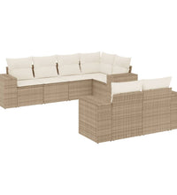7-tlg. Garten-Sofagarnitur mit Kissen Beige Poly Rattan