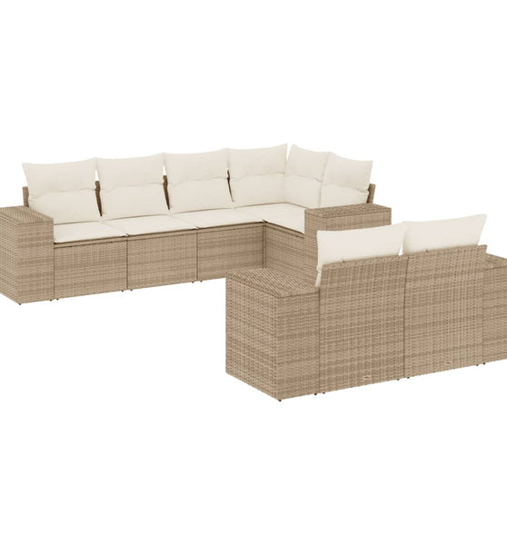 7-tlg. Garten-Sofagarnitur mit Kissen Beige Poly Rattan