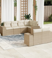 7-tlg. Garten-Sofagarnitur mit Kissen Beige Poly Rattan