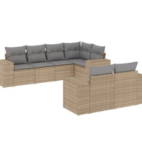 7-tlg. Garten-Sofagarnitur mit Kissen Beige Poly Rattan