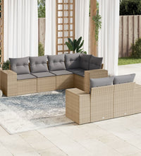 7-tlg. Garten-Sofagarnitur mit Kissen Beige Poly Rattan