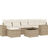 7-tlg. Garten-Sofagarnitur mit Kissen Beige Poly Rattan