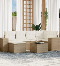 7-tlg. Garten-Sofagarnitur mit Kissen Beige Poly Rattan