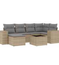 7-tlg. Garten-Sofagarnitur mit Kissen Beige Poly Rattan