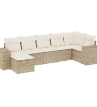 7-tlg. Garten-Sofagarnitur mit Kissen Beige Poly Rattan