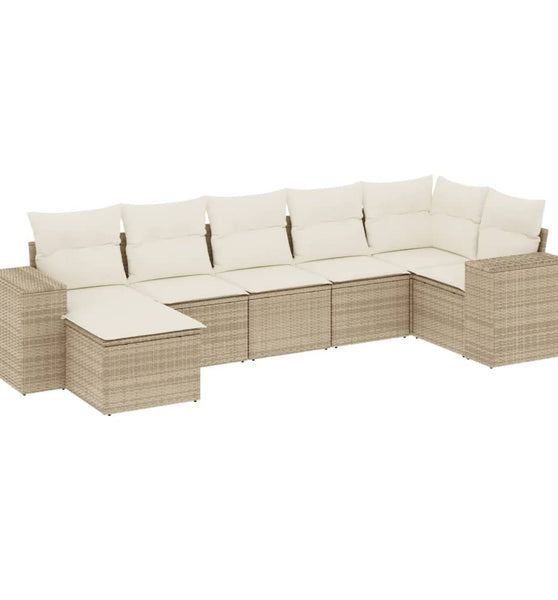 7-tlg. Garten-Sofagarnitur mit Kissen Beige Poly Rattan