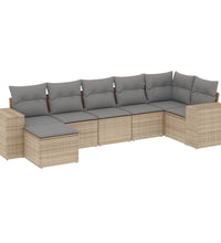 7-tlg. Garten-Sofagarnitur mit Kissen Beige Poly Rattan