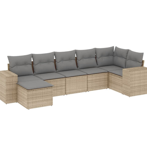 7-tlg. Garten-Sofagarnitur mit Kissen Beige Poly Rattan
