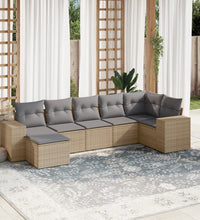 7-tlg. Garten-Sofagarnitur mit Kissen Beige Poly Rattan