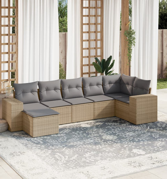 7-tlg. Garten-Sofagarnitur mit Kissen Beige Poly Rattan