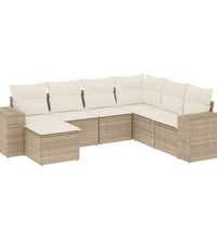 7-tlg. Garten-Sofagarnitur mit Kissen Beige Poly Rattan