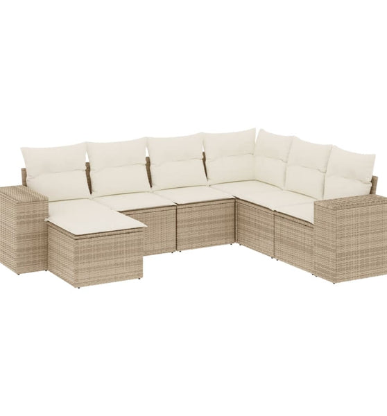 7-tlg. Garten-Sofagarnitur mit Kissen Beige Poly Rattan