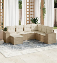 7-tlg. Garten-Sofagarnitur mit Kissen Beige Poly Rattan