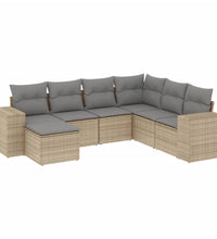 7-tlg. Garten-Sofagarnitur mit Kissen Beige Poly Rattan