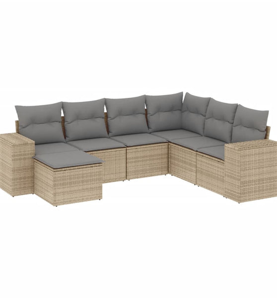 7-tlg. Garten-Sofagarnitur mit Kissen Beige Poly Rattan