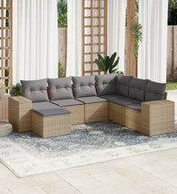 7-tlg. Garten-Sofagarnitur mit Kissen Beige Poly Rattan