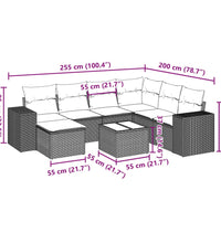 8-tlg. Garten-Sofagarnitur mit Kissen Braun Poly Rattan