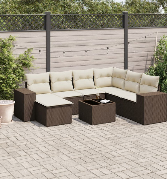 8-tlg. Garten-Sofagarnitur mit Kissen Braun Poly Rattan