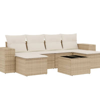 7-tlg. Garten-Sofagarnitur mit Kissen Beige Poly Rattan