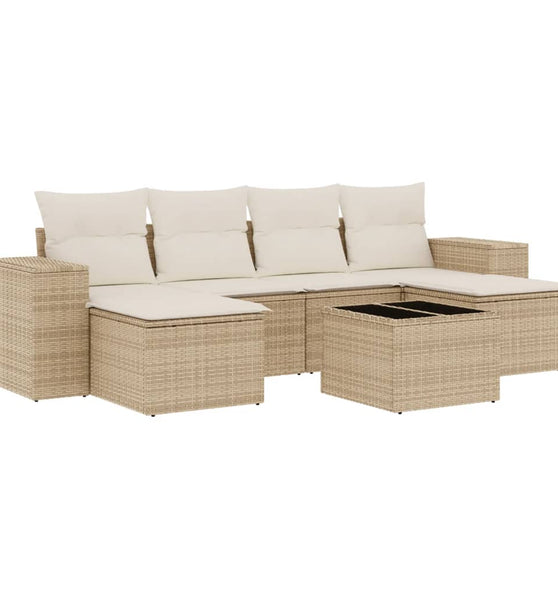 7-tlg. Garten-Sofagarnitur mit Kissen Beige Poly Rattan