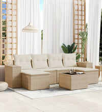 7-tlg. Garten-Sofagarnitur mit Kissen Beige Poly Rattan