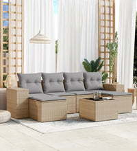 7-tlg. Garten-Sofagarnitur mit Kissen Beige Poly Rattan