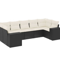 7-tlg. Garten-Sofagarnitur mit Kissen Schwarz Poly Rattan