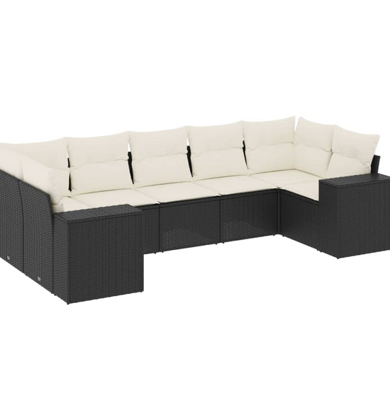 7-tlg. Garten-Sofagarnitur mit Kissen Schwarz Poly Rattan