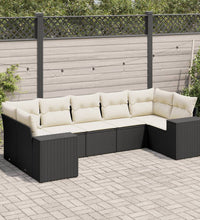 7-tlg. Garten-Sofagarnitur mit Kissen Schwarz Poly Rattan