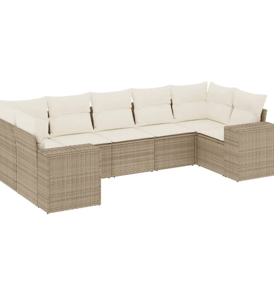 7-tlg. Garten-Sofagarnitur mit Kissen Beige Poly Rattan