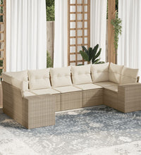 7-tlg. Garten-Sofagarnitur mit Kissen Beige Poly Rattan