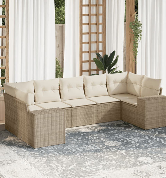 7-tlg. Garten-Sofagarnitur mit Kissen Beige Poly Rattan