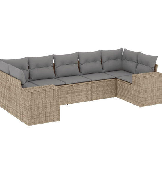 7-tlg. Garten-Sofagarnitur mit Kissen Beige Poly Rattan