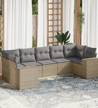 7-tlg. Garten-Sofagarnitur mit Kissen Beige Poly Rattan