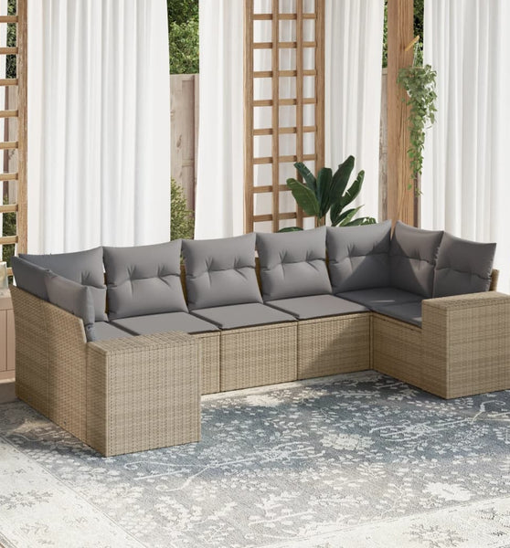 7-tlg. Garten-Sofagarnitur mit Kissen Beige Poly Rattan